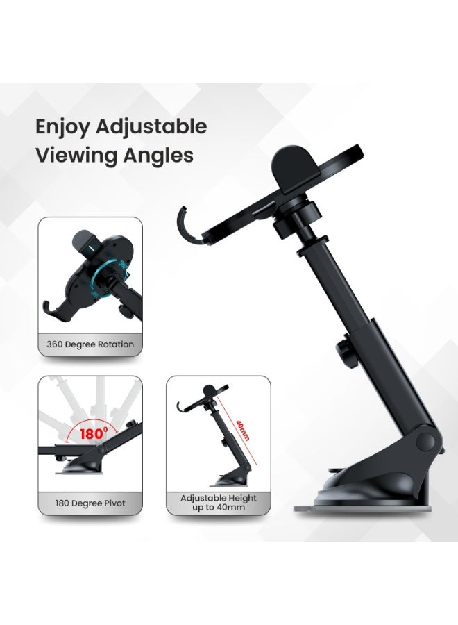 بورترونيكس Portronics Clamp M3 Adjustable Car Mobile Phone Holder Stand for Dashboard & Windshield, 360° Rotational, Strong Suction Cup, Compatible with 4 to 6 inch Devices(Black) - Image 5